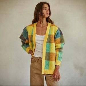 Perfectly Gingham Vibrant Plaid Open Front Cardigan Sweater